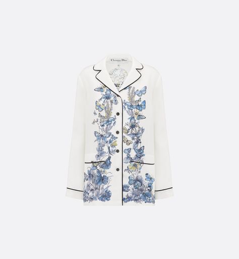 Shirt White and Pastel Midnight Blue Toile de Jouy Mexico Silk Twill | DIOR Beauty Dior, Men Handbags, Mexican Flowers, Blue Toile, Dior Beauty, Dior Couture, Boutique Fashion, Silk Twill, Shirt White