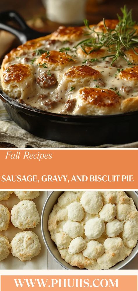 Sausage, Gravy, and Biscuit Pie is a comforting and hearty dish that combines the rich flavors of sausage and creamy gravy with fluffy biscuits. This dish is perfect for brunch, a cozy dinner, or any occasion where you want to impress your family and friends with minimal effort. With its savory profile and satisfying texture, this pie is sure to become a favorite in your household. Biscuits And Gravy Dinner, Sausage Pot Pie, Biscuit Pie, Biscuit Pot Pie, Sausage Pie, Sausage Gravy And Biscuits, Fluffy Biscuits, Cozy Dinner, Fair Food