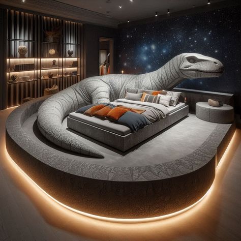 Transform Your Child's Room with a Fun Dinosaur-Shaped Bed: Top Design Ideas and Benefits 8 Dinosaur Bed, Weird Beds, Unusual Beds, Dinosaur Bedding, Concept Furniture, Lovers Design, Unique Beds, Sleeping Habits, Multifunctional Furniture