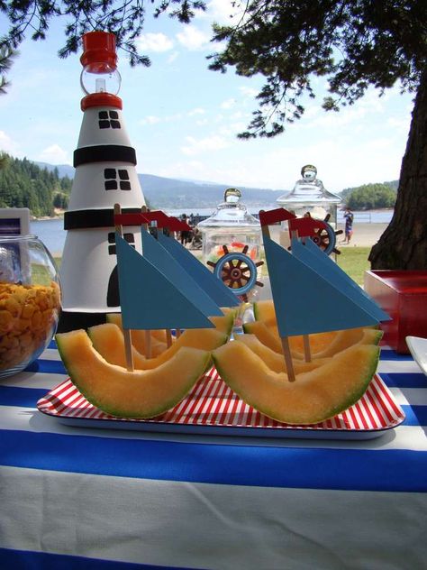 15 Super-cute snacks that will make your pool party a hit with the kids: Cute poolside snacks Nautical Birthday Party, Nautical Themed Party, Nautical Birthday, Pirate Birthday Party, Nautical Party, Beach Birthday, Nautical Baby Shower, Pirate Birthday, Birthday Party Food