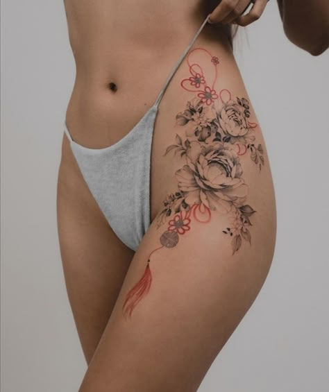 Hip Tattoos For Girls, Flower Hip Tattoos, Hip Tattoo Designs, Tattoo Artist Tattoo, Thigh Tattoo Designs, Artist Tattoo, Hip Tattoos Women, Up Tattoo, Inspiration Tattoo