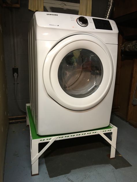 DIY Steel Washer Dryer Pedestal. Made with steel, along with a wood platform. If you are interested in obtaining a stand for your washer or dryer- please email: schindlerweldfab@gmail.com for more information. Visit our website: www.schindlerweldingfabrication.com Washing Machine Stand Ideas, Laundry Machines On Pedestals, Washing Machine Base Stand, Washing Machine Pedestal Platform, Diy Washer And Dryer Pedestal Platform, Washer And Dryer Pedestal Diy Plans, Diy Clothes Washer, Washer And Dryer Stand, Washing Machine Stand