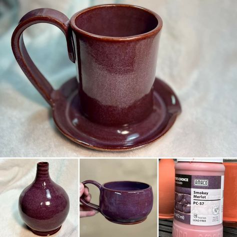 Smokey Merlot alone. Do 4-5 coats. Smokey Merlot Glaze, Smokey Merlot Glaze Combos, Amaco Cosmic Tea Dust, Amaco Smokey Merlot, Deep Firebrick Red Glaze Combinations, Deep Firebrick Glaze, Glazing Ideas, Glaze Combinations, Pottery Glaze