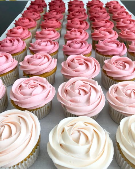 Pink And Rose Gold Dessert Table, Cute Pink Treats, Pink Themed Dessert Table, Pink Desserts Birthday, Cupcakes Business Ideas, Gradient Cupcakes, Pink Birthday Treats, Pink Party Desserts, Shades Of Pink Cupcakes