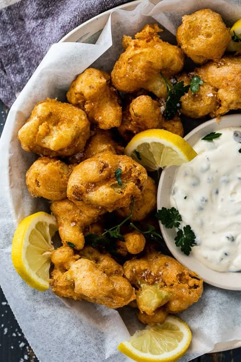 Beer Battered Cauliflower, Battered Cauliflower, Deep Fried Cauliflower, Beer Battered, Cooking With Beer, Fried Cauliflower, Beer Batter, Vegetarian Snacks, Beer Recipes