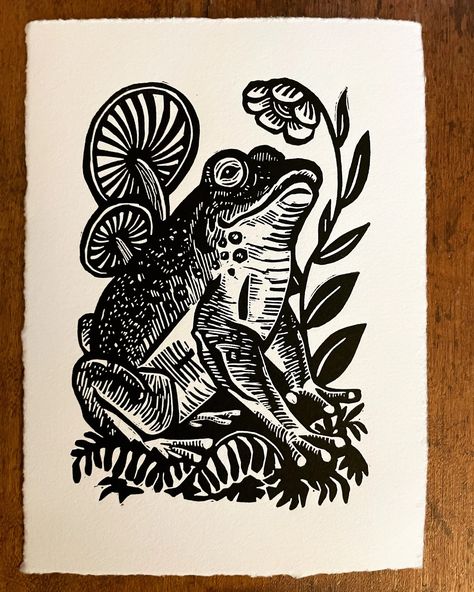 Kiss Me Woodland Frog Linocut on Cotton Rag Paper First - Etsy Frog Block Print, Woodland Linocut, Frog Linocut, Print Making Designs, Relief Printmaking, Linoleum Block Printing, Cotton Rag Paper, Linocut Printmaking, Lino Art