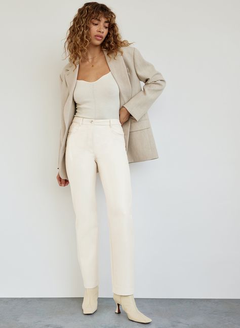 The Best (Faux) Leather Pants To Shop This Winter | Chatelaine Melina Pant Aritzia, Wilfred Melina Pant, White Leather Pants, Leather Pants Style, Melina Pants, Melina Pant, Vegan Leather Pants, Pleather Pants, Leather Pants Outfit