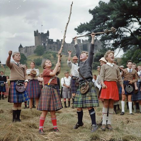 "Highland Games Fun: #ChildrenInKilts enjoying traditional #ScottishGames with a #HistoricCastle in the background. #kidsplay #TartanTradition #familyfun ⬇️ Download and 📝 Prompt 👉 https://stockcake.com/i/highland-games-fun_451867_490087" Scottish Games, Independence Day India, Fun Image, Highland Games, Tartan Kilt, A Castle, Cartoon Cat, Kilt, Abstract Flowers