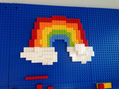 Play with our wall made of LEGO® bricks for your next stay! Submit the LEGO masterpieces you make at YOTEL to win! We post our favorites every Monday! #masterpiecemonday #yotel #yotelny #nyc #LEGO #play #mylegomasterpiece #rainbow #clouds Painted Lego Wall, Lego Painted Wall, Lego Rainbow, Lego Wall Art O, Lego Play, Blue Lego Brick, Lego Dots, Sports Design Ideas, Rainbow Clouds