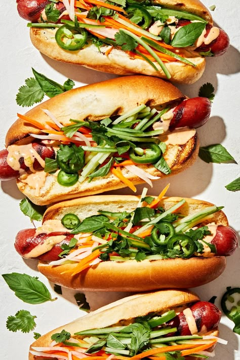 Hot dogs and summertime go together like fireworks and the 4th of July. Would you believe us if we told you that hot dogs and classic banh mi toppings are also a perfect pair? Banh Mi Sandwich Recipe, Vietnamese Sandwich, Banh Mi Sandwich, Bahn Mi, Chinese Bbq Pork, Types Of Sandwiches, The Modern Proper, Modern Proper, 2024 Recipes