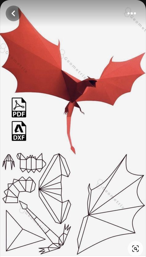 3d Paper Dragon Template, Dragon Wyvern, Creative Craft Ideas, Paper Mobile, Origami Dragon, Origami Ideas, Origami And Kirigami, Origami Patterns, Folding Origami