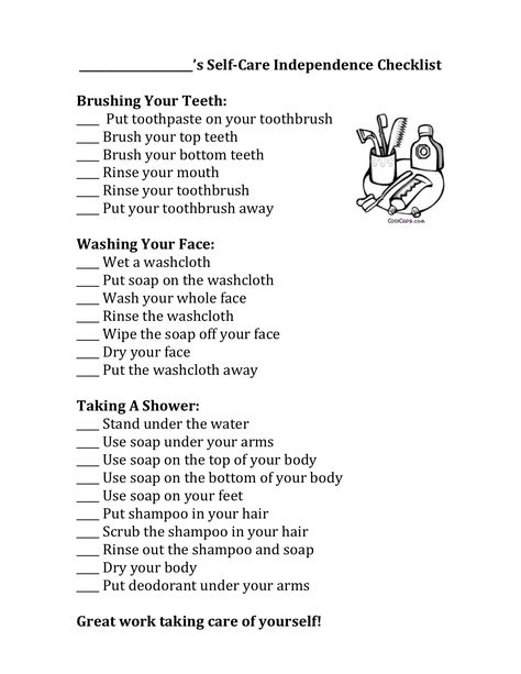 Self Care Checklist-I've been getting a lot of requests for this lately for my middle school boys. I laminate multiple copies to keep in the home so they can go wherever needed and be easily cleaned. It helps them understand what exactly mom means when she says "Wash your face!" Personal Hygiene Checklist, Hygiene Checklist, Personal Hygiene Worksheets, Personal Hygiene Activities, Independent Living Skills, Hygiene Lessons, Hygiene Activities, When She Says, Middle School Boys