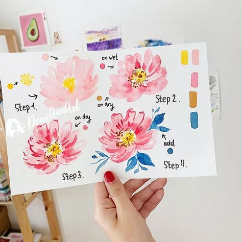 Pintura A Guache, Easy Acrylic Painting, Watercolor Flowers Tutorial, Floral Watercolor Paintings, Watercolor Paintings For Beginners, Watercolor Flower Art, 수채화 그림, Watercolor Art Lessons, Watercolor Paintings Tutorials