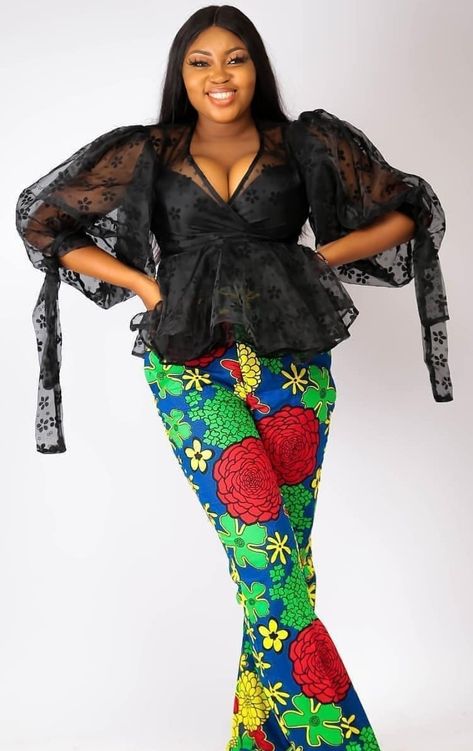 Chivon Top Styles, Ankara Peplum Top And Trouser, Organza Tops Blouses, Jean Gown, Organza Designs, Organza Tops, Lace Skirt And Blouse, Robes Wax, Organza Styles