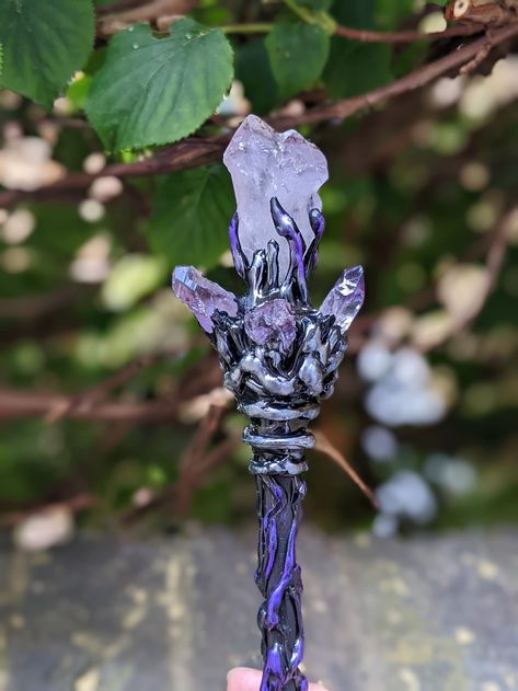 Craft Aesthetic, Wiccan Wands, Amethyst Wand, Witch Wand, Witch Craft, Amethyst Point, Raw Amethyst, Crystal Wand, Care Instructions