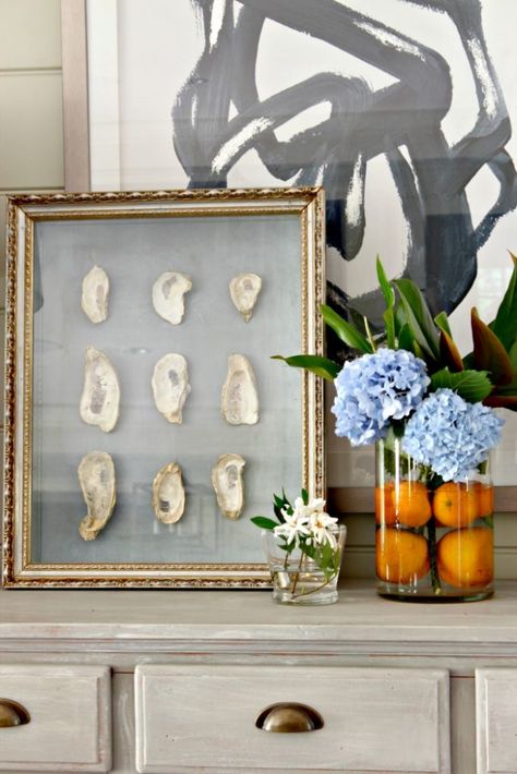 Framed Shells, Seashell Creations, Oyster Shell Art, Oyster Shell Crafts, Cheap Farmhouse Decor, Welcome Summer, Classic Home Decor, Welcome Friends, Southern Home