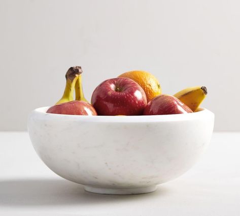 White Marble Fruit Bowl | Pottery Barn Canada Marble Lazy Susan, Storing Fruit, Family Brunch, Marble Bowl, Butler Pantry, Kitchen Marble, Fruit Bowl, Modern Kitchen Design, White Marble