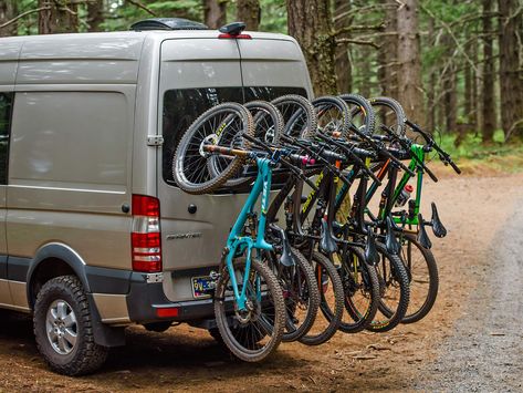 Yakima HangOver hauls heavy duty, vertical bike racks for trucks & the #Vanlife - Bikerumor Rv Bike Rack Ideas, Camper Bike Rack, Rv Bike Rack, Truck Bed Bike Rack Diy, Trailer Bike Rack, Bike Roof Rack, Truck Bike Rack, Bike Cargo Rack, Vertical Bike Rack