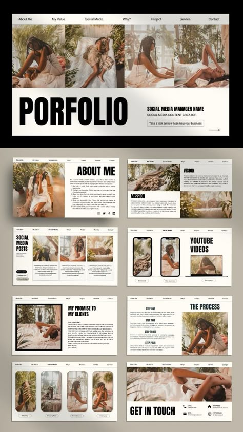 Showcase your social media skills with this stunning portfolio template! Minimalist design, perfect for showcasing your brand.  #SocialMediaManager #PortfolioWebsite #Template #Marketing #Branding #Freelancer #Design Professional Design Layout, Content Portfolio Design, Professional Layout Design, Layout Design For Portfolio, Portfolio Ideas For Graphic Designer, Portfolio Website Design Graphic Designers, Portfolio Design Layout Minimalist, Portfolio Ideas Design Creative, Digital Marketing Portfolio Website