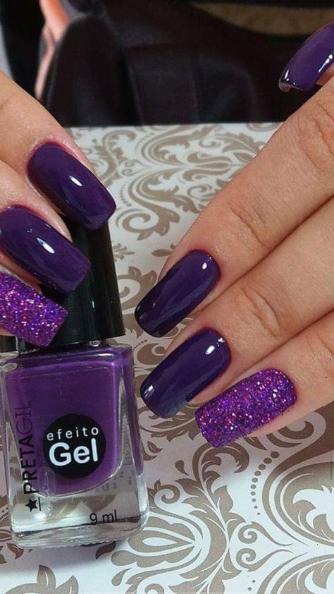 Purple Ombre Nails, Purple Glitter Nails, Purple Nail Art, Pretty Nail Polish, Gel Nail Art Designs, Purple Nail Designs, Fancy Nails Designs, Purple Nail, Kawaii Nails