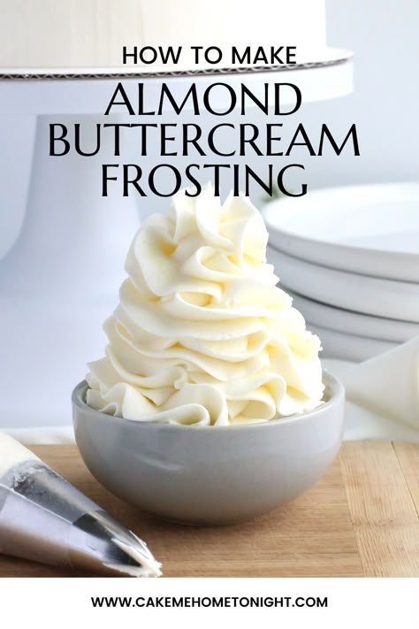 Healthier Buttercream Frosting, Almond Buttercream Frosting Recipe, Bakery Frosting, Buttercream Frosting Recipe Easy, Almond Buttercream Frosting, American Buttercream Frosting, Homemade Icing, Almond Frosting, Almond Buttercream