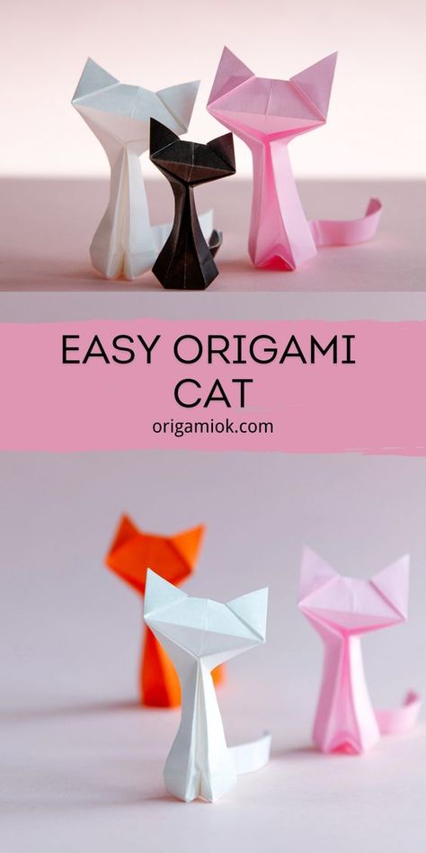 Origami Cat Origami 8.5 X 11, Diy Easy Origami, Things To Make Out Of Paper Step By Step, Origami Jumping Cat, Animal Origami Easy, Things To Fold Out Of Paper, Index Card Origami, How To Make Origami Animals, One Paper Origami