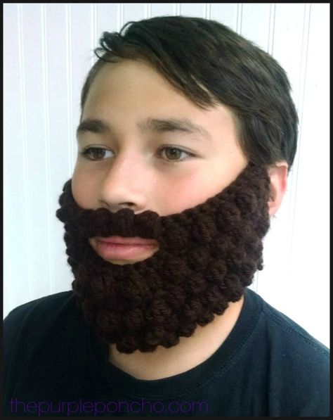 Bobble Beard - The Purple Poncho Crocheted Beard Pattern, Crochet Beard Beanie, Crochet Beard Hat, Knitted Beard, Yarn Beard, Crochet Beard, Beard Beanie, Brown Beard, Beard Designs