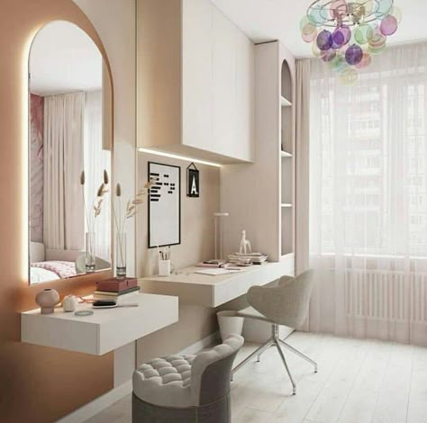 Bedroom Ideas With Study Table And Dressing Table, Study And Dressing Table Combined, Dressing Table And Study Table Together, Study Table With Mirror, Nordic House Design, Dream Art Room, Teenager Bedroom Design, Kids Dressing Table, Small Dressing Table