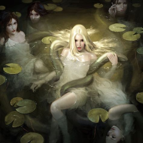 Rusalka – The Slavic “Mermaid” – Slavic Chronicles Illustration Fantasy, Humanoid Creatures, Heroic Fantasy, Water Nymphs, Conceptual Illustration, Gods And Goddesses, Lily Pads, Greek Mythology, In Water