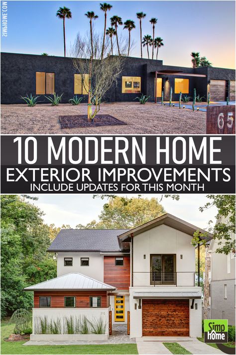 Awesome 10 Modern Exterior Transformations for you Allabouthome Stucco Modern House Exterior, Modernize Exterior Of Home, Small Contemporary House Exterior, Modern Contemporary Homes Exterior, Exterior Transformations, Exterior Remodel Before And After, Xeriscaping Ideas, Modern House Remodel, Small Contemporary House