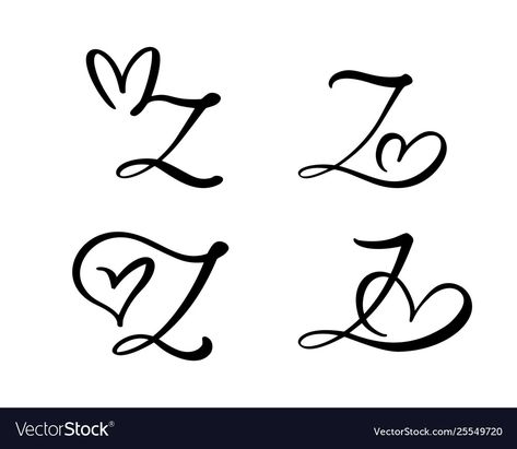 Initial Z Tattoo, Cursive Z Tattoo, Letter Z Tattoo Design, Z Calligraphy Letter, Z With Heart, Z Initial Tattoo, L Heart Tattoo, Z Tattoo Letter, Z Tattoo Letter Design