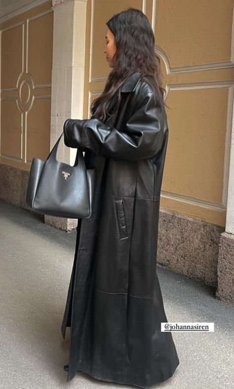 Leather Clothes, Leather Coat Womens, Leather Coats, Black Leather Coat, Long Leather Coat, Long Coats, Leather Trench, Europe Summer, Leather Trench Coat