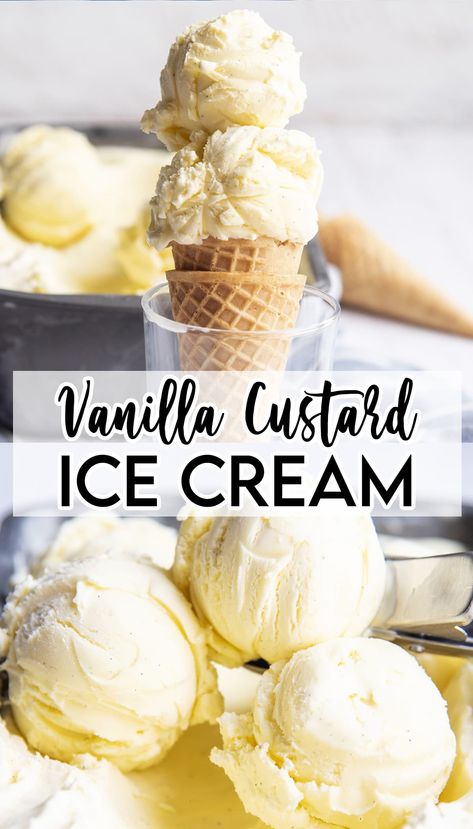 French Vanilla Ice Cream (Vanilla Bean Custard Ice Cream) Homemade Vanilla Ice Cream Recipe, Kitchen Aid Ice Cream, Best Vanilla Ice Cream, Custard Ice Cream, Cuisinart Ice Cream, Bean Ice Cream, Vanilla Ice Cream Recipe, Ice Cream Maker Recipes, Homemade Vanilla Ice Cream