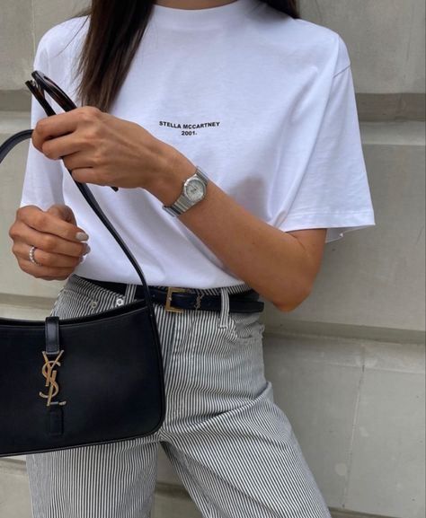 #accessories #basics #casual #details #fashion #look #outfit #stellamccartney #ysl #yvessaintlaurent #ootd Ysl Clothes, Saint Laurent Outfit, Ysl Outfit, T-shirt Photography, Ysl Belt, Are You Scared, Spring Fits, Not Ready, Going Out Outfits