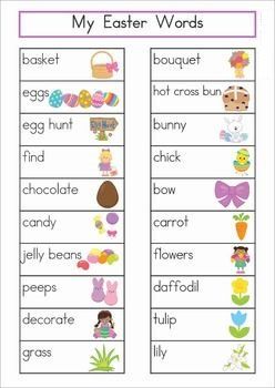 Easter Vocabulary For Kids, Easter Words, Personal Word Wall, Classroom Word Wall, Easter Kindergarten, Easter Classroom, Easter Lessons, Words List, Vocabulary Word Walls