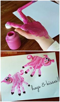 Hand Print Art, Valentines Bricolage, Pig Crafts, Easy Valentine Crafts, Footprint Crafts, Valentine's Day Crafts For Kids, Farm Crafts, Valentine Crafts For Kids, Farm Art