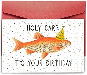 TRAMIN Funny Pun Birthday Card for Friends, Humor Fishing Birthday Card, Holy Carp, Fishing Carp Birthday Card for Him Her, It's Your Birthday… Funny Fish Birthday Cards, Diy Fishing Birthday Card, Fish Birthday Cards, Fishing Birthday Quotes, Happy Birthday Fishing Funny, Fishing Birthday Card, Greeting Card For Friend, Birthday Card For Friends, Fishing Birthday Cards