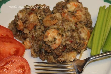 Oven Crawfish Rice Dressing Casserole | RealCajunRecipes.com: la cuisine de maw maw New Orleans Rice, Crawfish Rice, Oven Shrimp, Rice Dressing Recipe, Recipes For Rice, Dressing Casserole, Cajun Recipes Authentic, Rice Dressing, Crawfish Recipes