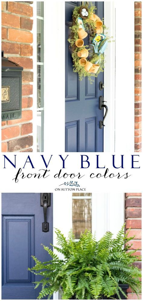 My Blue Front Door: The perfect navy blue for entry doors or a front door with sidelights. #frontdoor #door #blue #paint #paintcolor #sherwinwilliams via @adrake606 Navy Front Door, Entry Door Colors, Navy Exterior, Blue Front Door, Front Door Paint Colors, Door Colors, Farmhouse Front Door, Door Paint Colors, Sutton Place