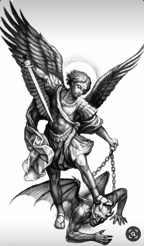 Saint Michael Warrior Tattoo, Arc Angel Tattoo Design, Arch Angel Tattoo Saint Michael, Saint Michael Drawing Art, Michael Defeating Lucifer Tattoo, St Francis Tattoo Design, St Michael Tattoo Chest, Arc Angle Michael Tattoo, Chapel Tattoo Design