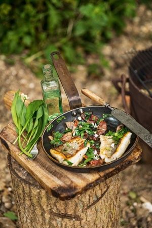 Pan fried pollock with ham and wild garlic Wild Garlic Recipe, Garlic Recipe, Fresh Dishes, Foraged Food, River Cottage, Wild Garlic, Vegetarian Chili, Garlic Recipes, Wild Food