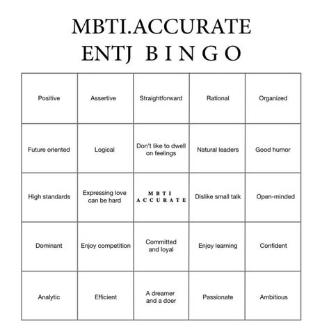 Entp Bingo, Infp Bingo, Estj Enfp, Istp Infj, Intp Istj, Infj Intj, Free Personality Test, Mbti Test, Intj Personality