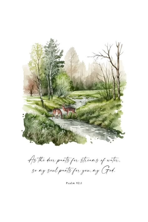 Watercolor Bible Verses Art, Psalm 42 1, Notebooks Ideas, As The Deer, Bible Verse Painting, Poster Christian, Biblical Artwork, Psalm 42, Verse Poster