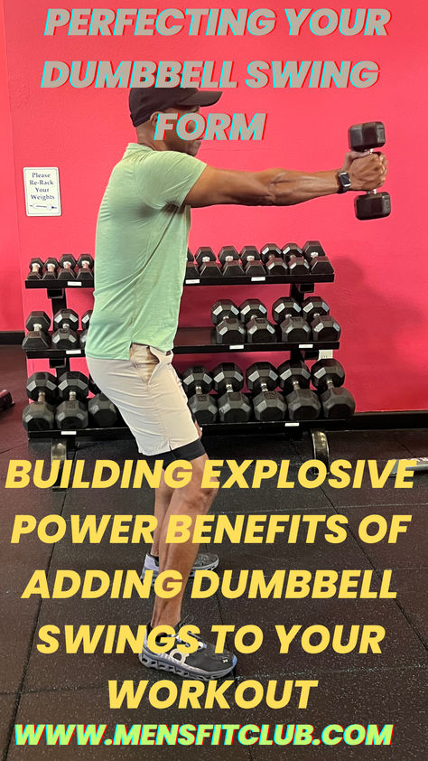 Learn how to perform a dumbbell swing exercise to build core strength, improve balance, and increase explosive power. This workout targets the glutes, hamstrings, and shoulders, providing a full-body conditioning move ideal for both beginners and advanced fitness enthusiasts. Exercise Dumbbell, Best Workouts For Men, Fit And Strong, Workouts For Men, Kettlebell Swings, Men’s Fitness, Best Workouts, Muscle Building, Hiit Workout