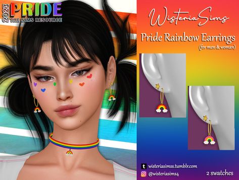 The Sims Resource - Pride Rainbow Earrings Sims 4 Pride Clothes, Sims4 Outfits, Kidcore Accessories, Mods Ts4, Cc Accessories, Rainbow Crop Top, Cc Sims4, Cc Mods, Free Sims 4