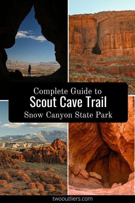 complete guide to hiking to Scout Cave Trail in Snow Canyon State Park in southern Utah Utah State Parks, Snow Canyon State Park, Utah Road Trip, Utah Hikes, Desert Sun, Park Trails, Southern Utah, Red Rocks, Bryce Canyon