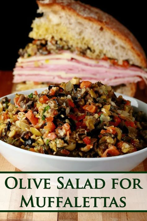 Olive Salad for Muffaletta Sandwiches - Celebration Generation Olive Salad For Muffaletta, Muffaletta Olive Salad Recipe, Muffaletta Recipe, Muffuletta Recipe, Olive Salad Recipe, Muffaletta Sandwich, Muffuletta Sandwich, Recipes By Ingredients, Olive Spread