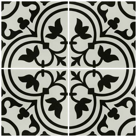 Browse Mod Encaustic Black Porcelain online at Mandarin Stone. Shop online or visit your nearest showroom today! Polished Cement, Black And White Tile, Hydraulic Tiles, Mandarin Stone, Victorian Tiles, Luxury Tile, Artistic Tile, Tile Showroom, Patterned Floor Tiles