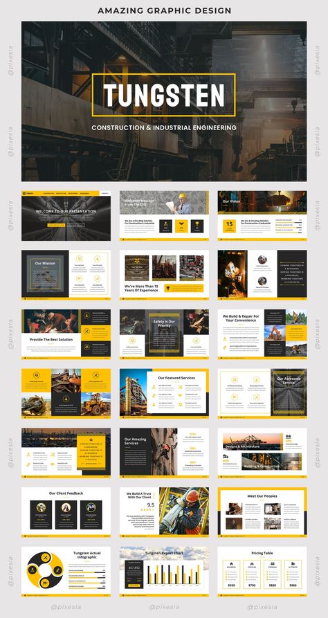 Tungsten - Construction & Industrial Engineering PowerPoint Template has a professional, ultra-modern and unique design, where each slide is created with love and attention to detail. So, Grab it Fast! 😀 Engineering Powerpoint Template, Presentation Slides Design, Presentation Deck, Company Presentation, Slides Design, Industrial Engineering, Powerpoint Presentation Design, Ppt Design, Power Point Template