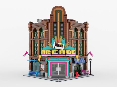 Lego Arcade, Arcade Building, Lego Town, Planet Coaster, Lego Buildings, Penny Arcade, Town Ideas, Arcade Video Games, Lego Modular